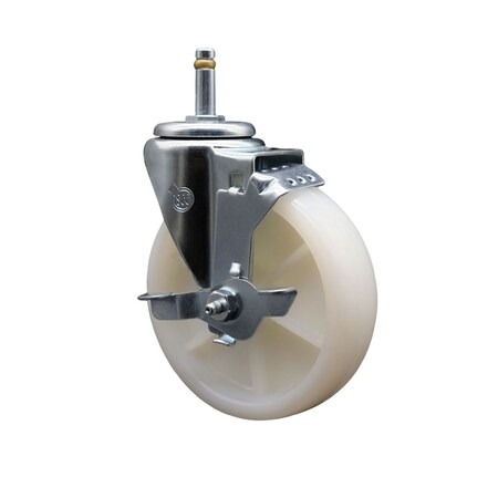 Service Caster 5 Nylon Wheel Swivel 7/16'' Grip Ring Stem Caster with Brake SCC-GR20S514-NYS-TLB-716138